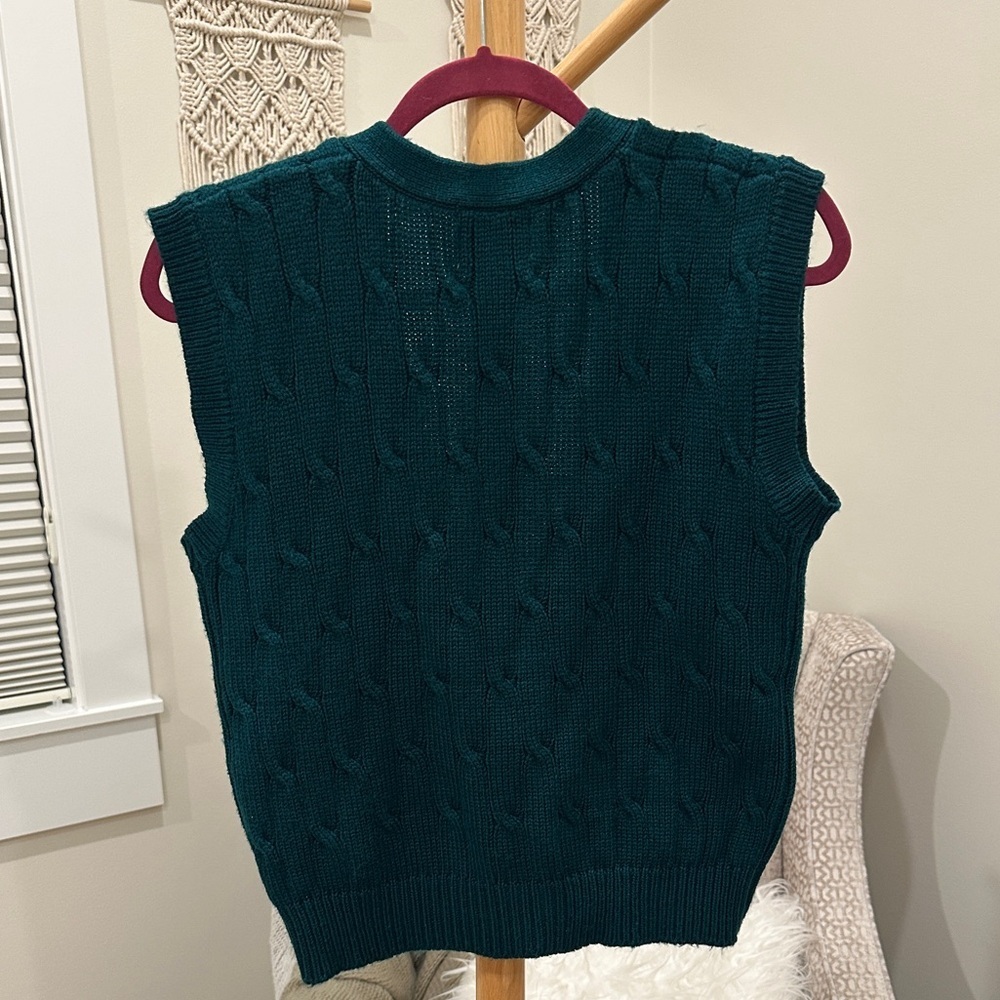 Leslie Fay Sport Green Cable Knit Sweater Vest Gold Buttons Women’s S - Picture 4 of 4